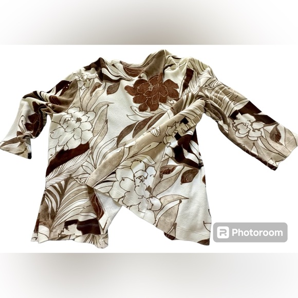 Chicos Sz 3 open front coverup- Earthtones-VG preowned 3/4 sleeves -Cotton - Picture 4 of 7